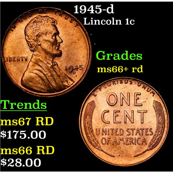 1945-d Lincoln Cent 1c Grades GEM++ RD