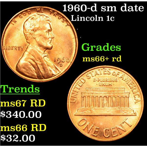 1960-d sm date Lincoln Cent 1c Grades GEM++ RD