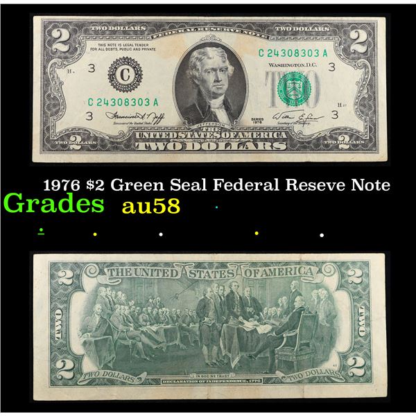 1976 $2 Green Seal Federal Reseve Note Grades Choice AU/BU Slider