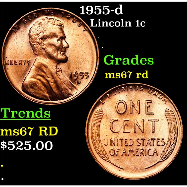 1955-d Lincoln Cent 1c Grades GEM++ Unc RD