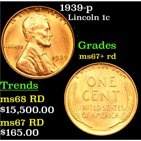 1939-p Lincoln Cent 1c Grades GEM++ RD