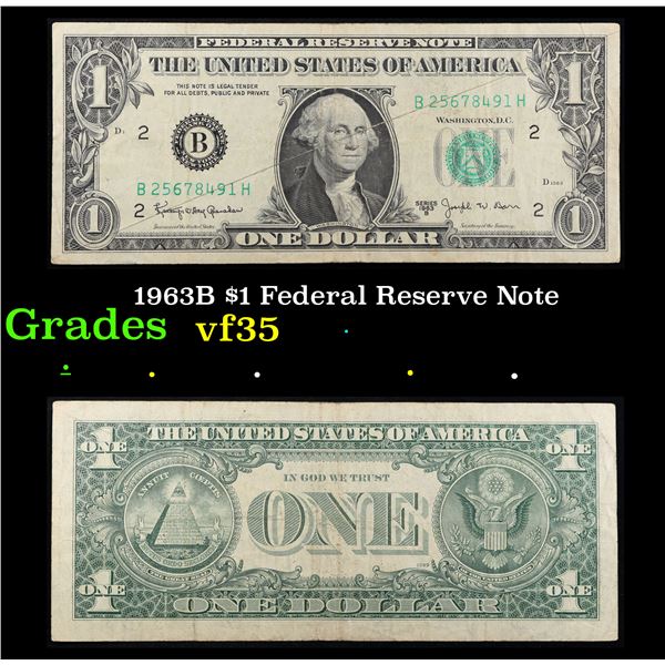 1963B $1 Federal Reserve Note Grades vf++