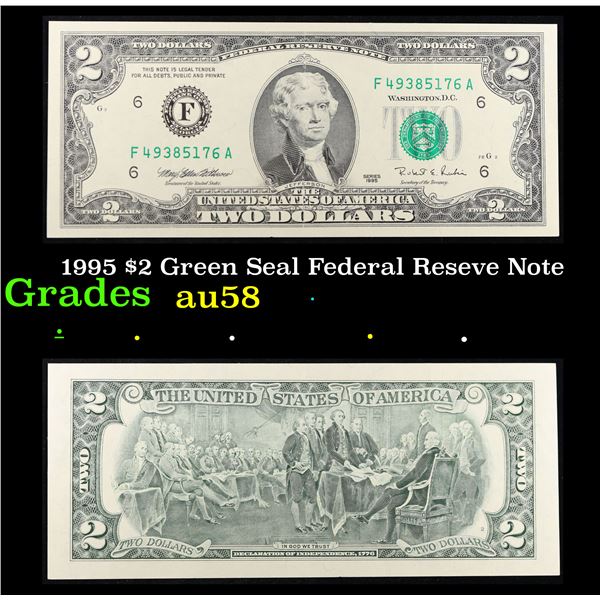 1995 $2 Green Seal Federal Reseve Note Grades Choice AU/BU Slider