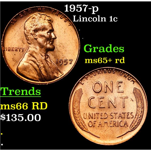 1957-p Lincoln Cent 1c Grades Gem+ Unc RD