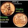 Image 1 : 1957-p Lincoln Cent 1c Grades Gem+ Unc RD