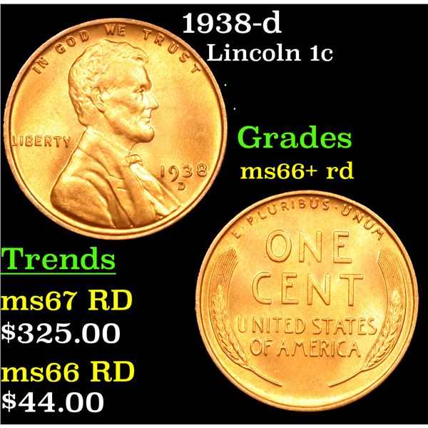 1938-d Lincoln Cent 1c Grades GEM++ RD