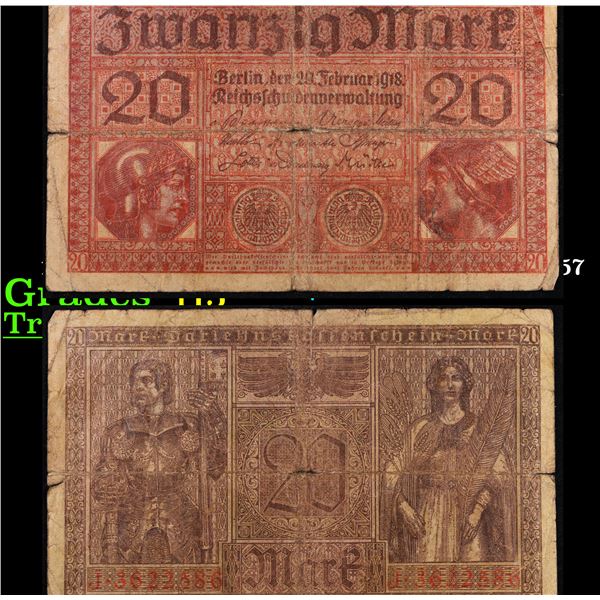 1918 Imperial Germany 20 Mark Note P: 57 Grades f+