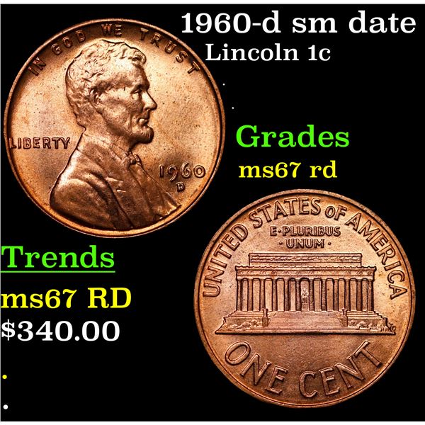 1960-d sm date Lincoln Cent 1c Grades GEM++ Unc RD
