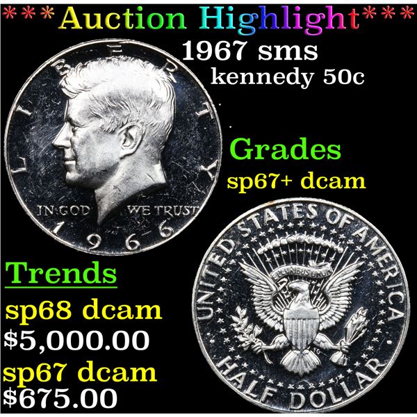 1967 sms Kennedy Half Dollar 50c Graded sp67+ dcam By USCG