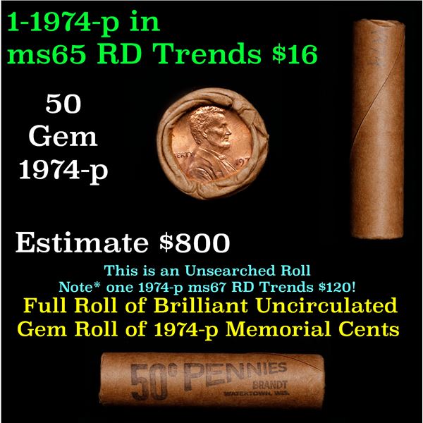 Shotgun Lincoln 1c roll, 1974-p 50 pcs Brandt Wrapper.