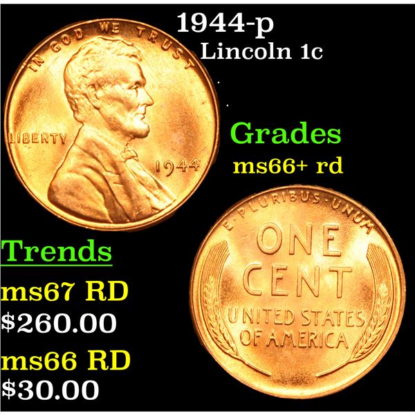 1944-p Lincoln Cent 1c Grades GEM++ RD