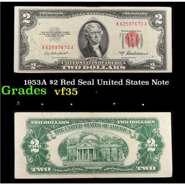 1953A $2 Red Seal United States Note Grades vf++
