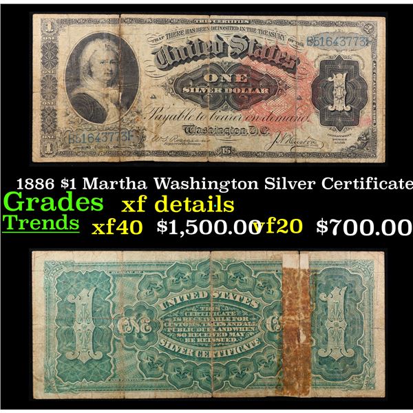 1886 $1 Martha Washington Silver Certificate Grades xf details