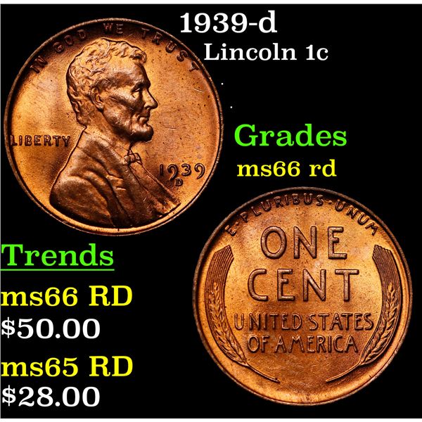 1939-d Lincoln Cent 1c Grades GEM+ Unc RD