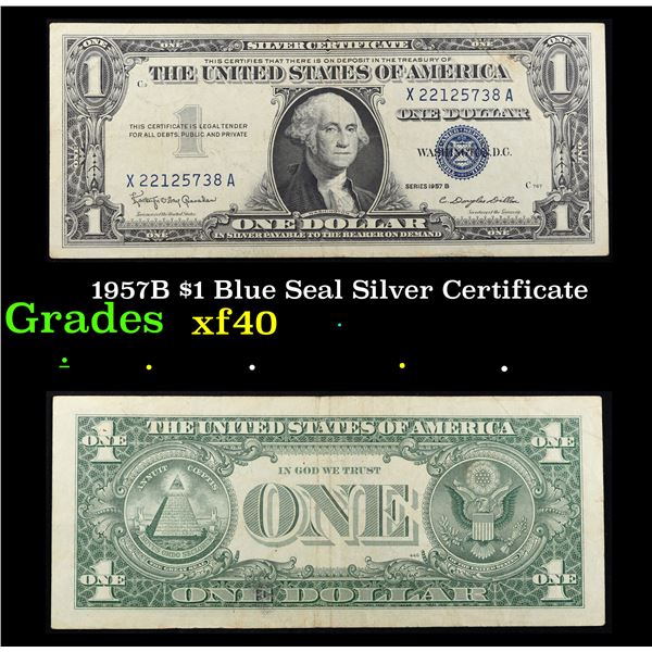 1957B $1 Blue Seal Silver Certificate Grades xf