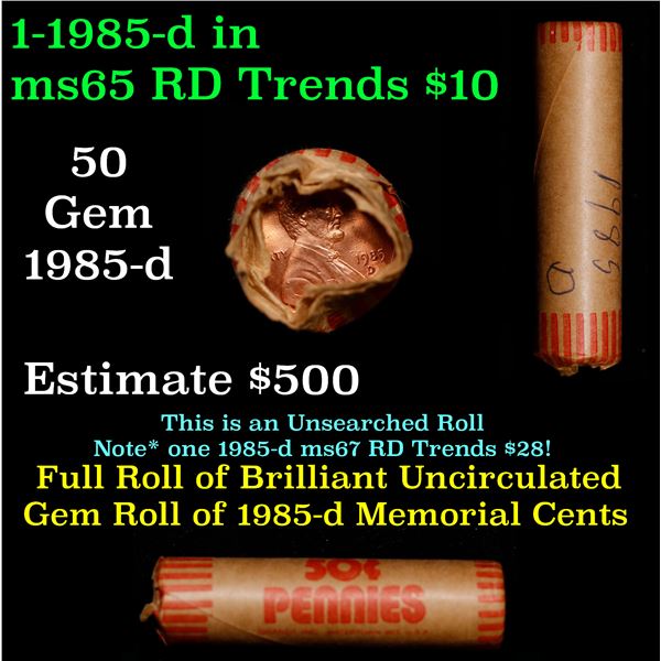 Shotgun Lincoln 1c roll, 1985-d 50 pcs Brandt Wrapper.
