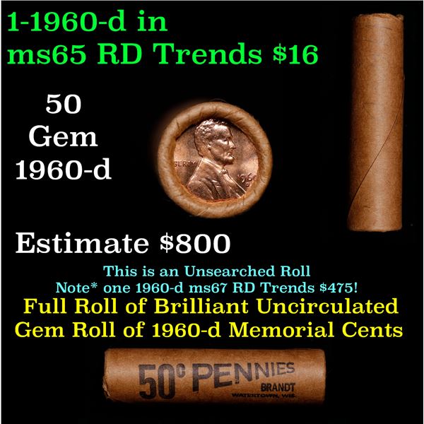 Shotgun Lincoln 1c roll, 1960-d 50 pcs Brandt Wrapper.