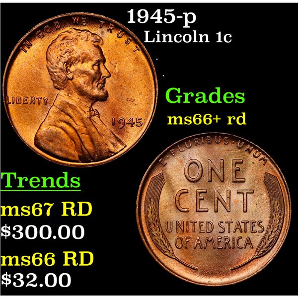 1945-p Lincoln Cent 1c Grades GEM++ RD