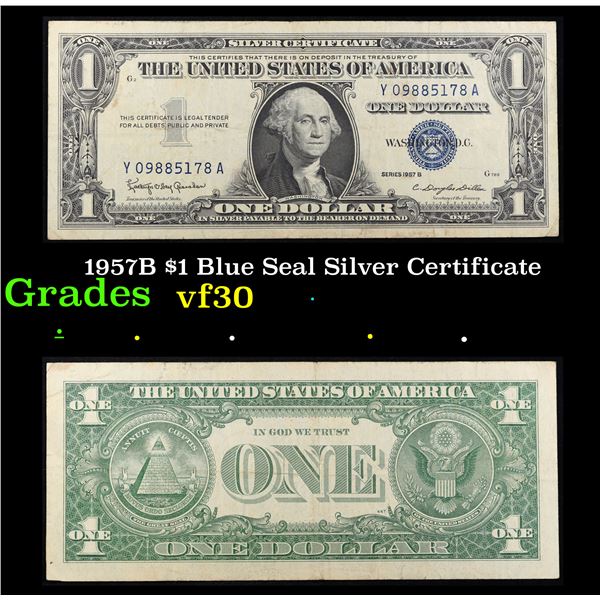 1957B $1 Blue Seal Silver Certificate Grades vf++