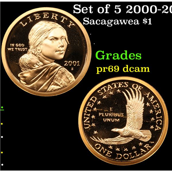 Proof Set of 5 2000-2004-S Sacagawea $1 Gold Coin Grades GEM++ Proof Deep Cameo