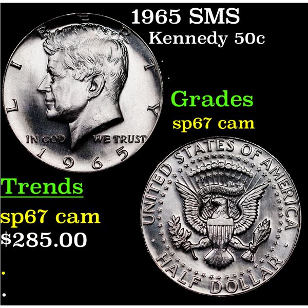 1965 SMS Kennedy Half Dollar 50c Grades sp67 cam
