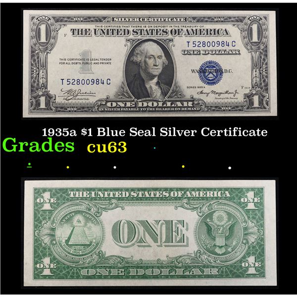 1935a $1 Blue Seal Silver Certificate Grades Select CU