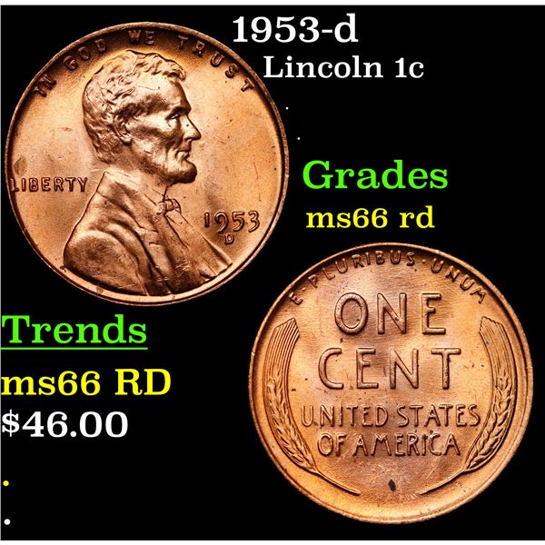 1953-d Lincoln Cent 1c Grades GEM+ Unc RD