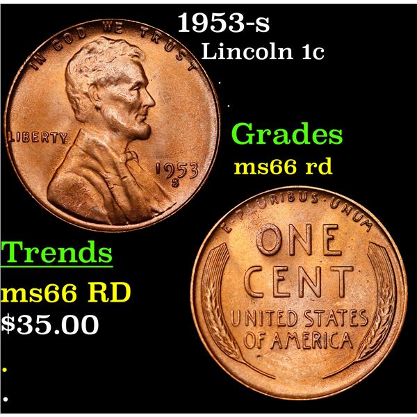 1953-s Lincoln Cent 1c Grades GEM+ Unc RD
