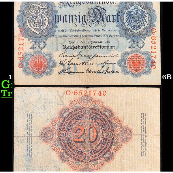 1914 Imperial Germany 20 mark Note P: 46B Grades vf++