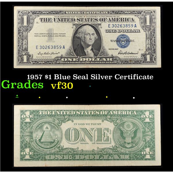1957 $1 Blue Seal Silver Certificate Grades vf++