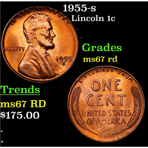 1955-s Lincoln Cent 1c Grades GEM++ Unc RD