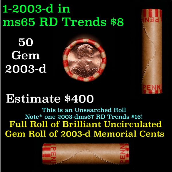 Shotgun Lincoln 1c roll, 2003-d 50 pcs Bank Wrapper.