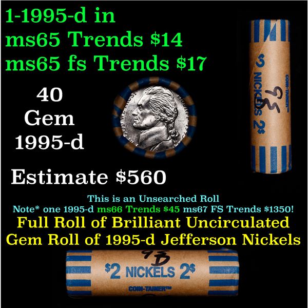 Shotgun Jefferson 5c roll, 1995-d 40 pcs Coin-Tainer Wrapper