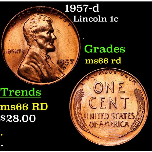 1957-d Lincoln Cent 1c Grades GEM+ Unc RD