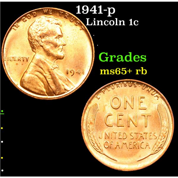 1941-p Lincoln Cent 1c Grades Gem+ Unc RB