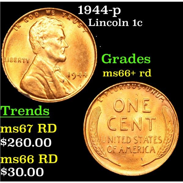 1944-p Lincoln Cent 1c Grades GEM++ RD