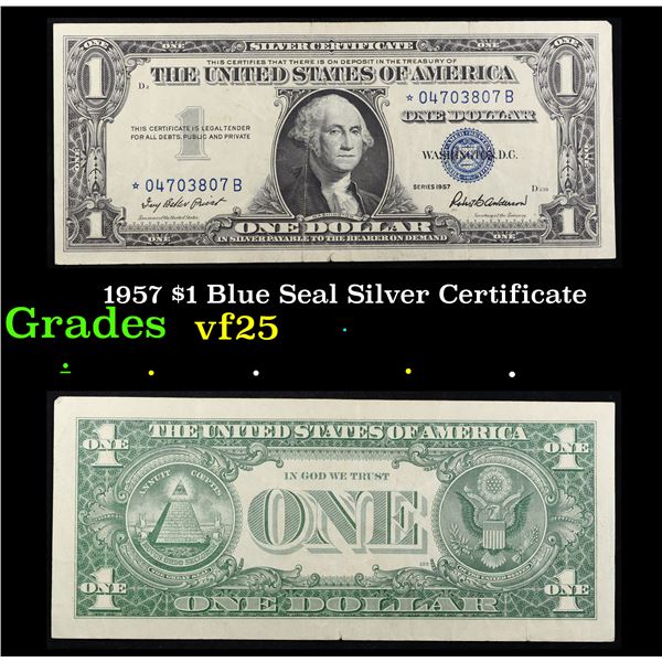 1957 $1 Blue Seal Silver Certificate Grades vf+