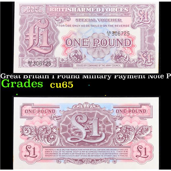 1950 Great Britain 1 Pound Military Payment Note P: M22A Grades Gem CU