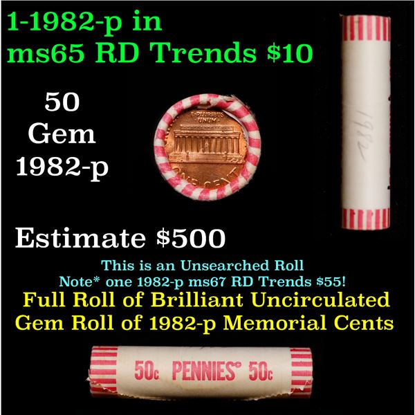 Shotgun Lincoln 1c roll, 1982-p 50 pcs Vintage Pennies Wrapper.