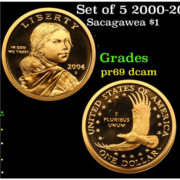 Proof Set of 5 2000-2004-S Sacagawea $1 Gold Coin Grades GEM++ Proof Deep Cameo