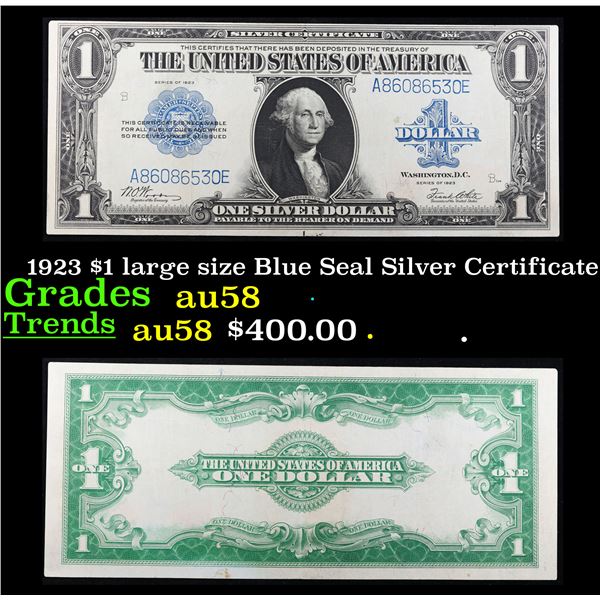 1923 $1 large size Blue Seal Silver Certificate Grades Choice AU/BU Slider