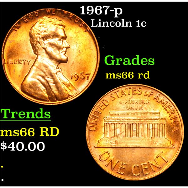 1967-p Lincoln Cent 1c Grades GEM+ Unc RD