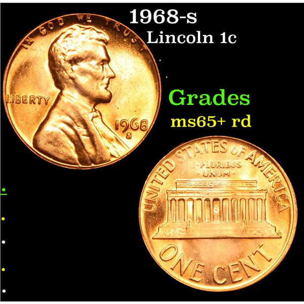 1968-s Lincoln Cent 1c Grades Gem+ Unc RD