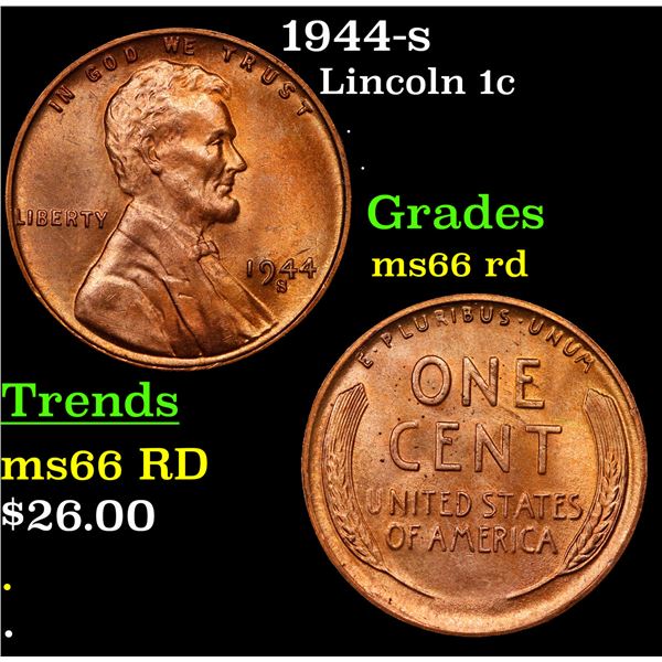 1944-s Lincoln Cent 1c Grades GEM+ Unc RD