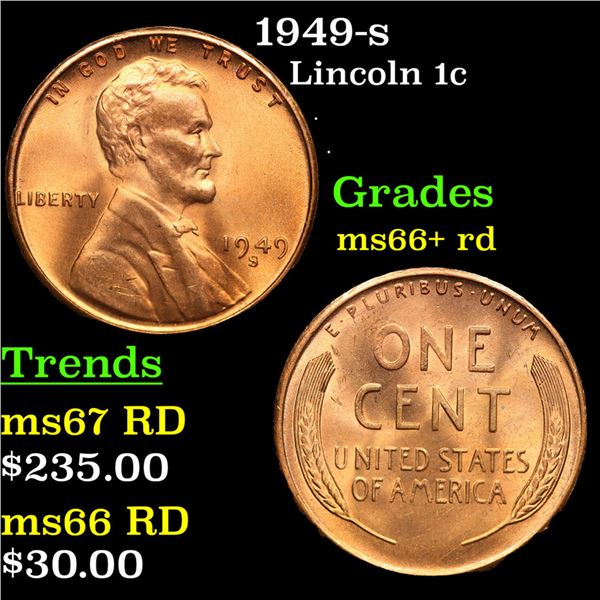 1949-s Lincoln Cent 1c Grades GEM++ RD