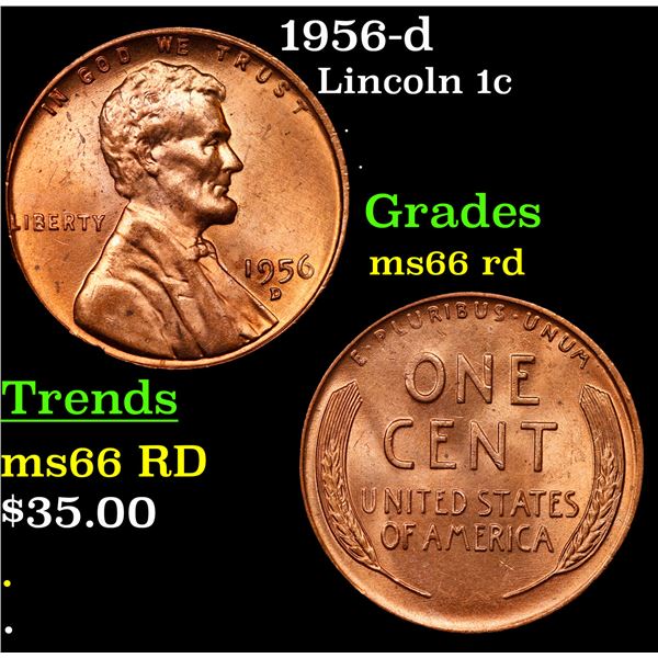 1956-d Lincoln Cent 1c Grades GEM+ Unc RD