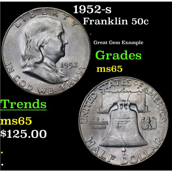 1952-s Franklin Half Dollar 50c Grades GEM Unc