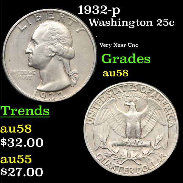 1932-p Washington Quarter 25c Grades Choice AU/BU Slider