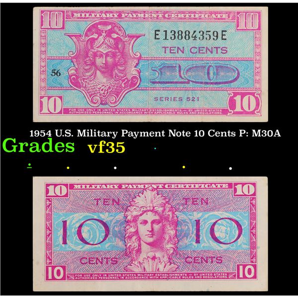 1954 U.S. Military Payment Note 10 Cents P: M30A Grades vf++