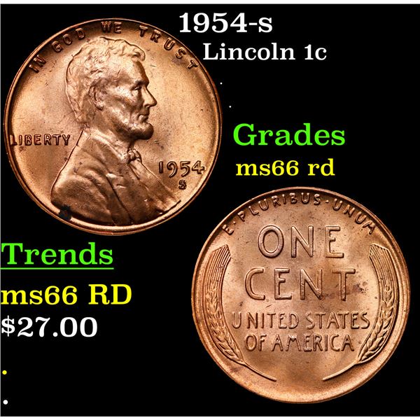 1954-s Lincoln Cent 1c Grades GEM+ Unc RD